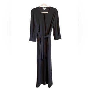 Halston Women's Black Solid 3/4 Sleeve -Front Zip-Size Large-Attached belt NWT